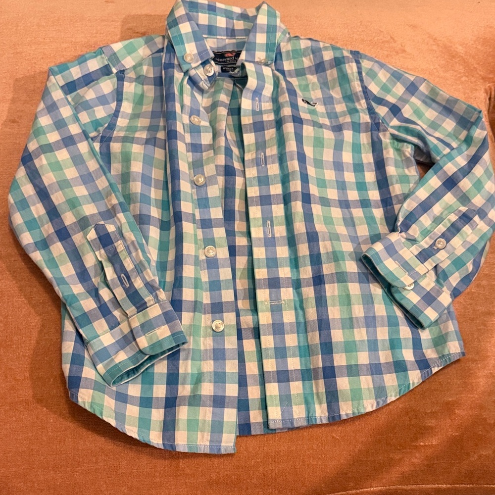 Vineyard Vines Blue & Mint Plaid Button-Down Shirt
